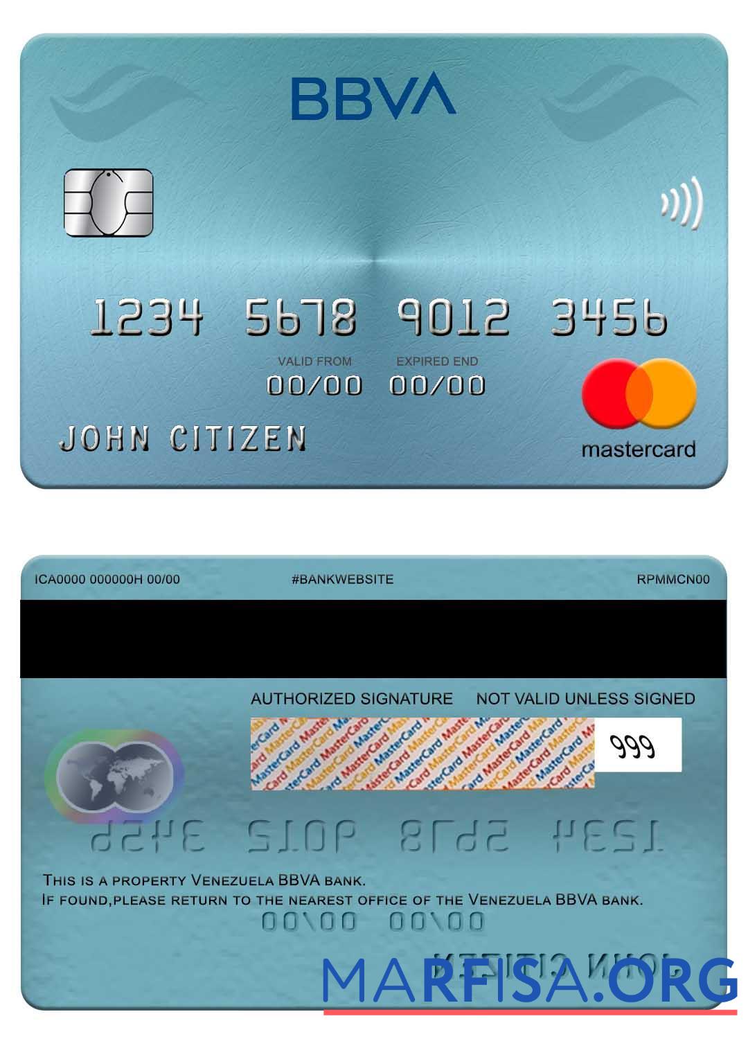 Printable Venezuela BBVA bank mastercard example